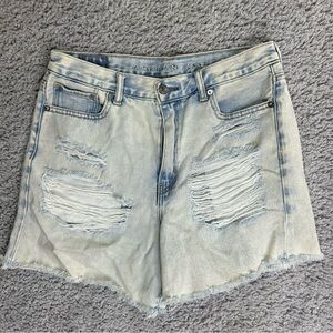 American Eagle Shorts Womens 8 Mom Jeans Distressed Holes Raw Hem Frayed Light